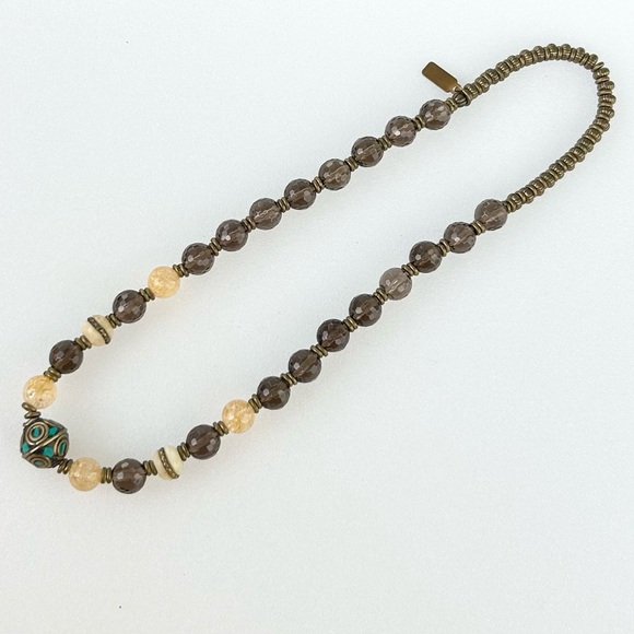 LOVEPRAY Stretch Necklace Choker with Smokey Quartz and Citrine Beads 15” - Picture 5 of 5